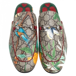 Gucci Multicolor GG Supreme Monogram Coated Canvas Tian Princetown Flat Mules Size 41