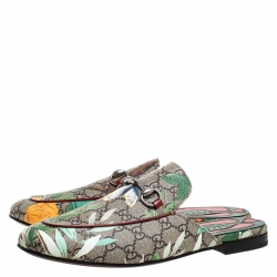 Gucci Multicolor GG Supreme Monogram Coated Canvas Tian Princetown Flat Mules Size 41