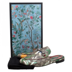 Gucci Multicolor GG Supreme Monogram Coated Canvas Tian Princetown Flat Mules Size 41