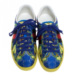 Gucci Multicolor Floral Jacquard Fabric Ace Low Top Sneakers Size 41.5