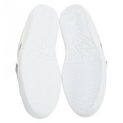 Gucci White Leather Ace Web Low Top Sneakers with Removable Patch Size 44.5 
