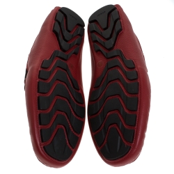 Gucci Red Textured Leather Web Detail New Praga Slip On Loafers Size 40