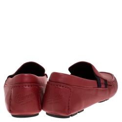 Gucci Red Textured Leather Web Detail New Praga Slip On Loafers Size 40