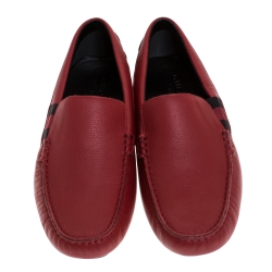 Gucci Red Textured Leather Web Detail New Praga Slip On Loafers Size 40