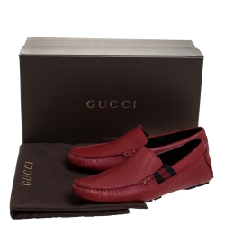 Gucci Red Textured Leather Web Detail New Praga Slip On Loafers Size 40