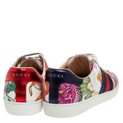 مملوكة مسبقًا Gucci Multicolor Floral Snake Print Leather Ace Sneakers Size 42