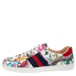 مملوكة مسبقًا Gucci Multicolor Floral Snake Print Leather Ace Sneakers Size 42
