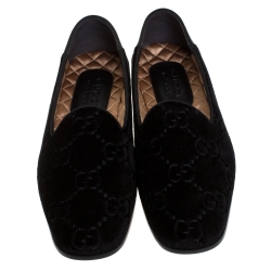 Gucci Black GG Velvet and Leather Smoking Slippers Size 40