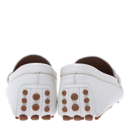Gucci White Leather Horsebit Web Detail Driver Loafers Size 43