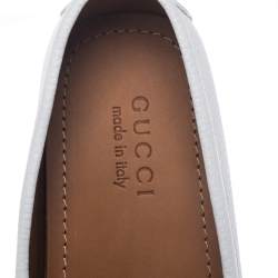 Gucci White Leather Horsebit Web Detail Driver Loafers Size 43