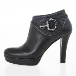 Pre Owned Gucci Black Leather 'Cellarius' Horsebit Detail Ankle Boots Size 38.5