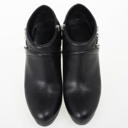 Pre Owned Gucci Black Leather 'Cellarius' Horsebit Detail Ankle Boots Size 38.5