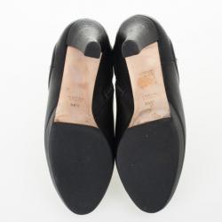 Pre Owned Gucci Black Leather 'Cellarius' Horsebit Detail Ankle Boots Size 38.5