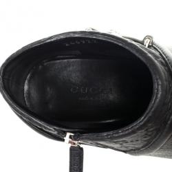Pre Owned Gucci Black Leather 'Cellarius' Horsebit Detail Ankle Boots Size 38.5