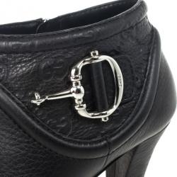 Pre Owned Gucci Black Leather 'Cellarius' Horsebit Detail Ankle Boots Size 38.5