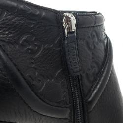 Pre Owned Gucci Black Leather 'Cellarius' Horsebit Detail Ankle Boots Size 38.5