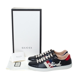 Gucci Black Leather Ace Web Detail Blind For Love Low Top Sneakers Size 42