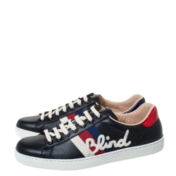 Gucci Black Leather Ace Web Detail Blind For Love Low Top Sneakers Size 42