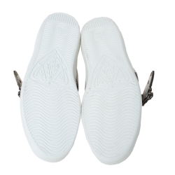 Gucci White Leather And Python Trim Ace Dionysus Buckle Lace Up Sneakers Size 42.5
