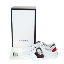 Gucci White Leather And Python Trim Ace Dionysus Buckle Lace Up Sneakers Size 42.5