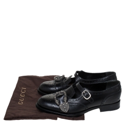 Gucci Black Brogue Leather Queercore Monk Strap Loafers Size 41
