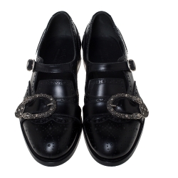 Gucci Black Brogue Leather Queercore Monk Strap Loafers Size 41