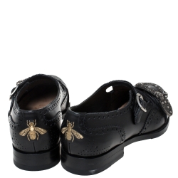 Gucci Black Brogue Leather Queercore Monk Strap Loafers Size 41