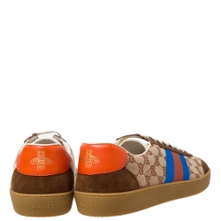 Gucci Brown GG Canvas and Suede Web G74 Sneakers Size 46