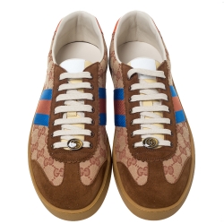 Gucci Brown GG Canvas and Suede Web G74 Sneakers Size 46