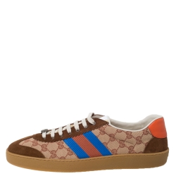 Gucci Brown GG Canvas and Suede Web G74 Sneakers Size 46