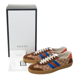Gucci Brown GG Canvas and Suede Web G74 Sneakers Size 46