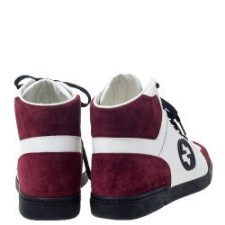 Gucci Burgundy/White GG Interlocking Leather Lace Up High Top Sneakers Size 42
