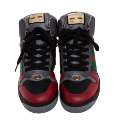 Gucci Multicolor Perforated Leather Web Screener High Top Sneakers Size 45
