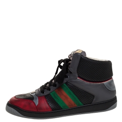 Gucci Multicolor Perforated Leather Web Screener High Top Sneakers Size 45