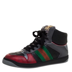 Gucci Multicolor Perforated Leather Web Screener High Top Sneakers Size 45