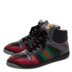 Gucci Multicolor Perforated Leather Web Screener High Top Sneakers Size 45