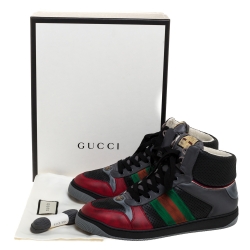 Gucci Multicolor Perforated Leather Web Screener High Top Sneakers Size 45
