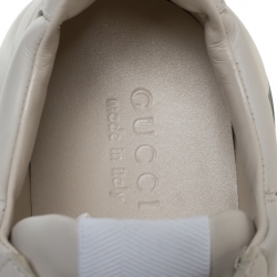 Pre Owned حذاء رياضى غوتشى منخفض من الأعلى ريتون ويب جلد كريمى مقاس 44