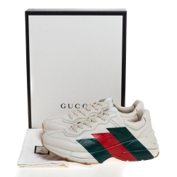 Pre Owned حذاء رياضى غوتشى منخفض من الأعلى ريتون ويب جلد كريمى مقاس 44