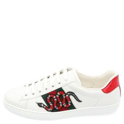 Pre Owned Gucci White Leather Ace Snake Sneakers Size 40