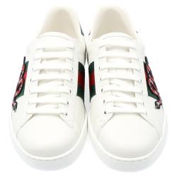 Pre Owned Gucci White Leather Ace Snake Sneakers Size 40