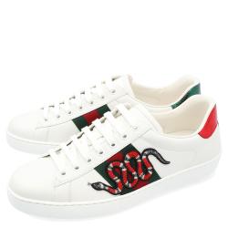 Pre Owned Gucci White Leather Ace Snake Sneakers Size 40
