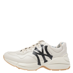 Pre Owned Gucci Cream Leather Rhyton Low Top Sneakers Size 42