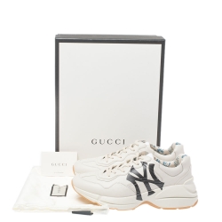 Pre Owned Gucci Cream Leather Rhyton Low Top Sneakers Size 42