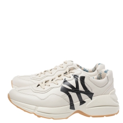 Pre Owned Gucci Cream Leather Rhyton Low Top Sneakers Size 42