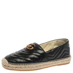 Pre Owned Gucci Black Matelasse Leather GG Marmont Espadrilles Size 41.5