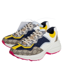 Pre Owned Gucci Multicolor GG Canvas And Leather Rhyton Sneakers Size 40