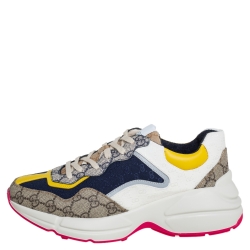 Pre Owned Gucci Multicolor GG Canvas And Leather Rhyton Sneakers Size 40