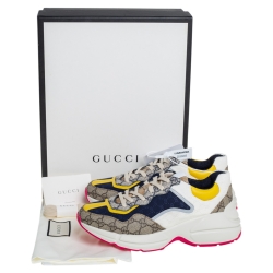 Pre Owned Gucci Multicolor GG Canvas And Leather Rhyton Sneakers Size 40