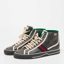 Pre Owned Gucci Grey Nylon Tennis 1977 High Top Sneakers Size 43